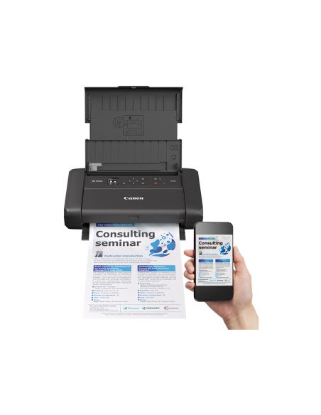 Impresora Canon Pixma Tr150 Tinta Color 9 Ppm Negro/5 Ppm Color 20X25 Cm Wifi Bandeja Entrada 50 Hojas Con Bateria