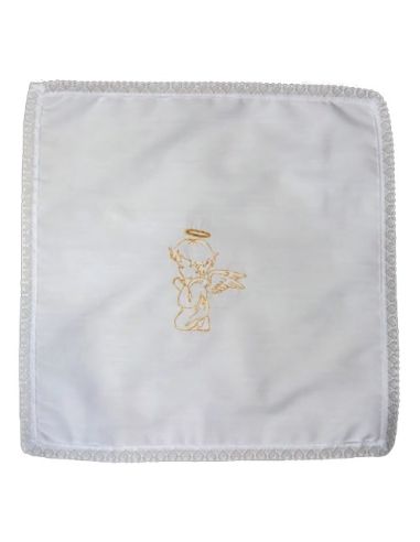 Pañuelo de bautismo algodón 100% con bordado de ángel 30x30 cm