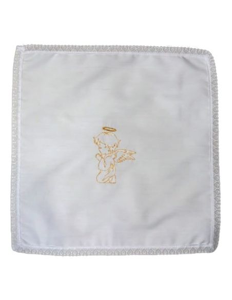 Pañuelo de bautismo algodón 100% con bordado de ángel 30x30 cm