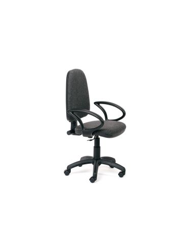 Silla Rocada De Oficina Brazos Fijos Base Nylon Respaldo Y Asiento Tela Ignifuga Gris