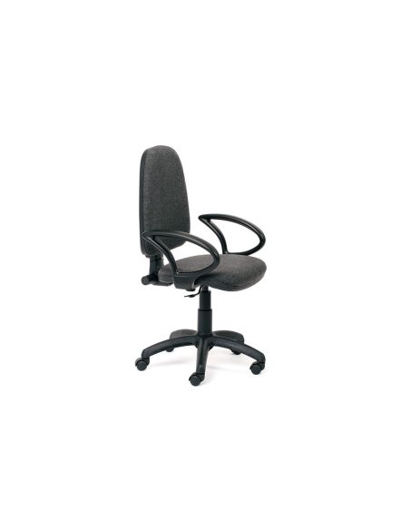 Silla Rocada De Oficina Brazos Fijos Base Nylon Respaldo Y Asiento Tela Ignifuga Gris