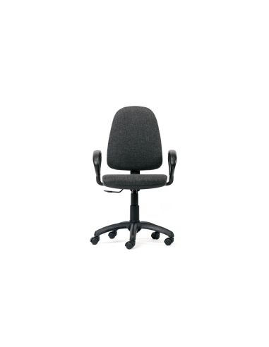 Silla Rocada De Oficina Brazos Fijos Base Nylon Respaldo Y Asiento Tela Ignifuga Gris