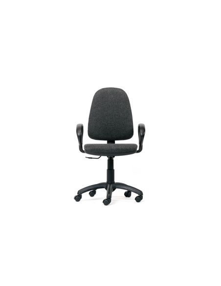 Silla Rocada De Oficina Brazos Fijos Base Nylon Respaldo Y Asiento Tela Ignifuga Gris