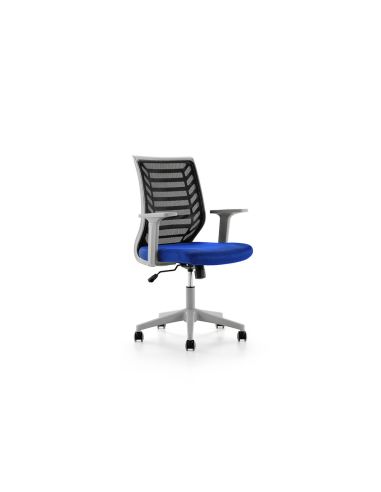 Silla Rocada De Oficina Brazos Regulables Estructura Gris Respaldo Malla Y Asiento Tela Ignifuga Azul