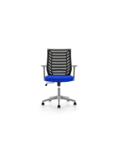 Silla Rocada De Oficina Brazos Regulables Estructura Gris Respaldo Malla Y Asiento Tela Ignifuga Azul