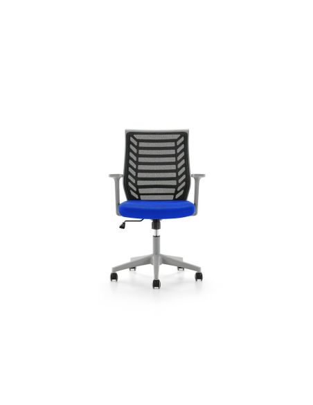Silla Rocada De Oficina Brazos Regulables Estructura Gris Respaldo Malla Y Asiento Tela Ignifuga Azul