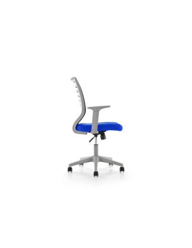 Silla Rocada De Oficina Brazos Regulables Estructura Gris Respaldo Malla Y Asiento Tela Ignifuga Azul