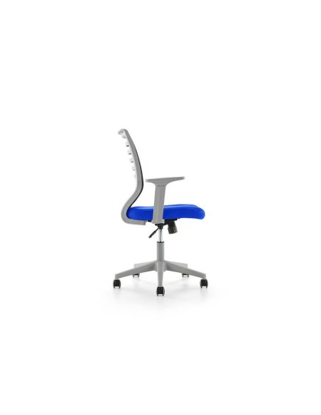Silla Rocada De Oficina Brazos Regulables Estructura Gris Respaldo Malla Y Asiento Tela Ignifuga Azul