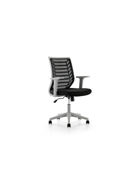 Silla Rocada De Oficina Brazos Regulables Estructura Gris Respaldo Malla Y Asiento Tela Ignifuga Negro