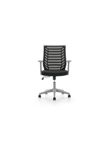 Silla Rocada De Oficina Brazos Regulables Estructura Gris Respaldo Malla Y Asiento Tela Ignifuga Negro