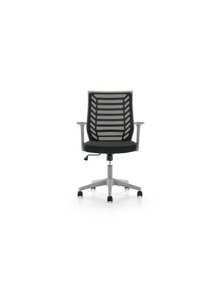 Silla Rocada De Oficina Brazos Regulables Estructura Gris Respaldo Malla Y Asiento Tela Ignifuga Negro