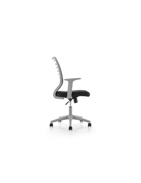Silla Rocada De Oficina Brazos Regulables Estructura Gris Respaldo Malla Y Asiento Tela Ignifuga Negro