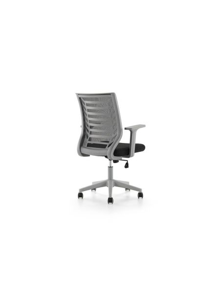 Silla Rocada De Oficina Brazos Regulables Estructura Gris Respaldo Malla Y Asiento Tela Ignifuga Negro