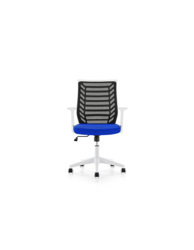 Silla Rocada De Oficina Brazos Regulables Estructura Blanca Respaldo Malla Y Asiento Tela Ignifuga Azul