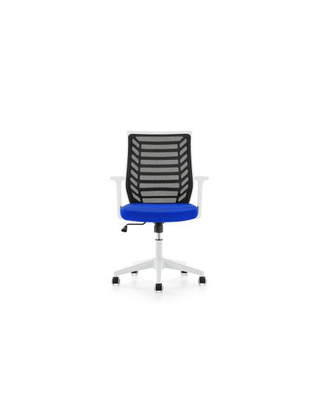 Silla Rocada De Oficina Brazos Regulables Estructura Blanca Respaldo Malla Y Asiento Tela Ignifuga Azul