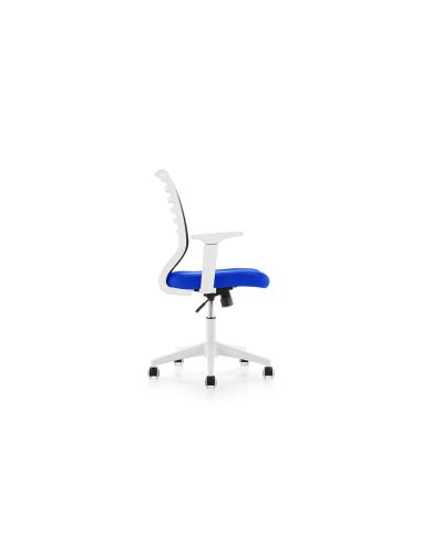 Silla Rocada De Oficina Brazos Regulables Estructura Blanca Respaldo Malla Y Asiento Tela Ignifuga Azul