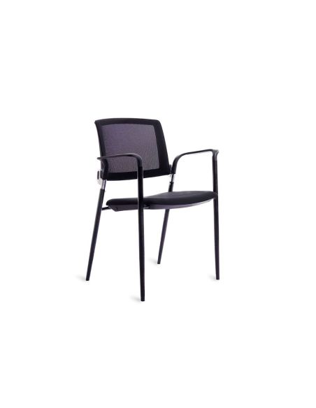 Silla Rocada Confidente Brazos Fijos Estructura Metalica Asiento Tela Ignifuga Negro Respaldo Malla