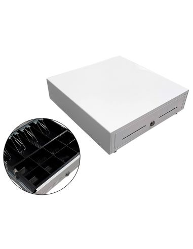 Cajon Portamonedas 8 Monederos 4 Billeteros Con Llave Electrico Blanco 410X415X110Mm