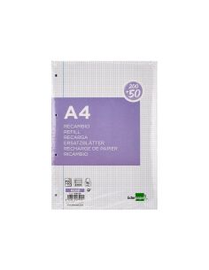 Recambio Liderpapel A4 200+50 Hojas 90Gr Cuadro 4Mm Con Margen 4 Taladros 2