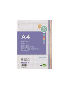 Recambio Liderpapel A4 200+50 Hojas 90Gr Cuadro 5Mm 4 Taladros Bandas De 5 Colores 2