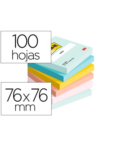 Bloc De Notas Adhesivas Quita Y Pon Beachside 100% Pefc 76X76 Mm 100 Hojas Pack De 6 Unidades