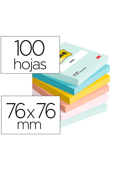 Bloc De Notas Adhesivas Quita Y Pon Beachside 100% Pefc 76X76 Mm 100 Hojas Pack De 6 Unidades
