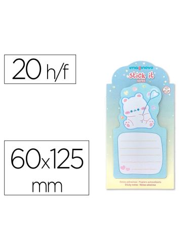 Bloc Notas Adhesivas Imaginovo Bunny Con Soporte 20 Hojas Azul 60X125 Mm Oso