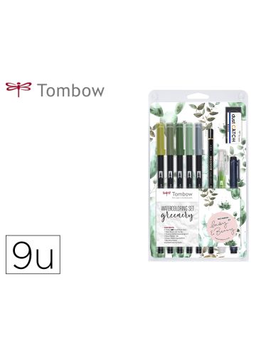 Set Watercoloring Tombow Greenery 9 Piezas