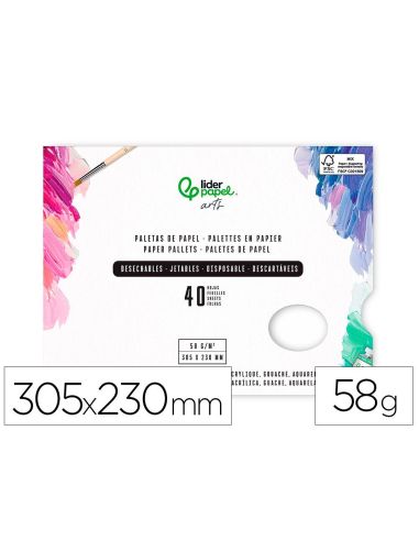 Paletas De Papel Desechables Liderpapel Para Pintura 40 Hojas Gramaje 58G/M2 Con Agujero Para Pulgar|Libreriasalesiana