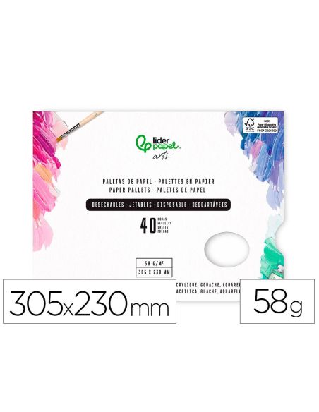 Paletas De Papel Desechables Liderpapel Para Pintura 40 Hojas Gramaje 58G/M2 Con Agujero Para Pulgar|Libreriasalesiana