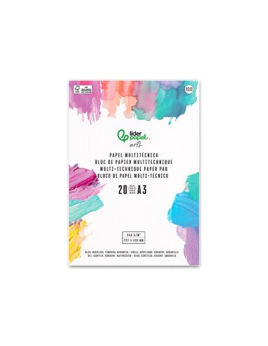 Bloc Papel Multitecnica Liderpapel Din A3 Para Acrilico Oleo Y Gouache 20 Hojas Gramaje 260G/M2