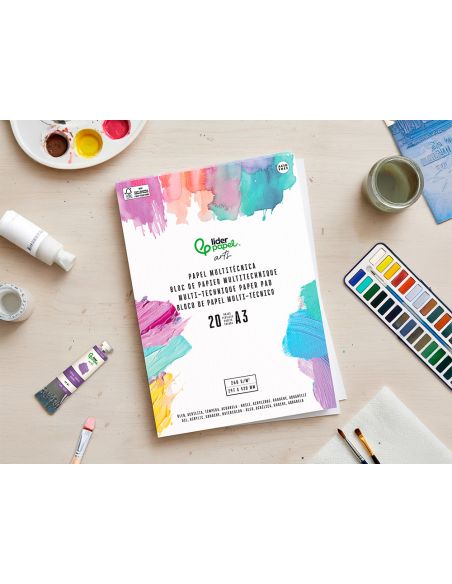Bloc Papel Multitecnica Liderpapel Din A3 Para Acrilico Oleo Y Gouache 20 Hojas Gramaje 260G/M2