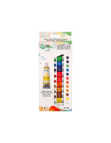 Pintura Acrilica Liderpapel Caja De 12 Tubos De Aluminio De 12 Ml Colores Surtidos
