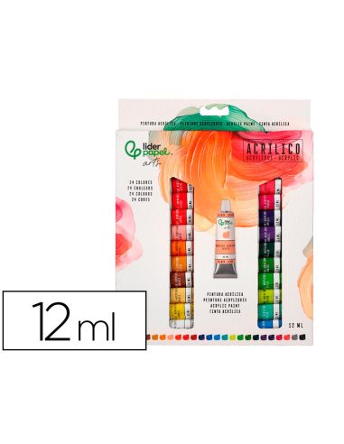 Pintura Acrilica Liderpapel Caja De 24 Tubos De Aluminio De 12 Ml Colores Surtidos