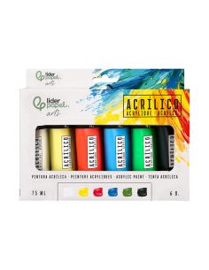 Pintura Acrilica Liderpapel Caja De 6 Tubos De Plastico De 75 Ml Colores Basicos 2
