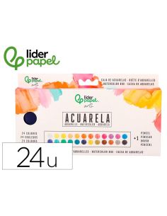 Acuarela Liderpapel 24 Colores Con Pincel Estuche Metalico