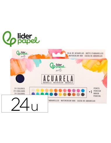 Acuarela Liderpapel 24 Colores Con Pincel Estuche Metalico