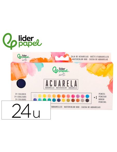Acuarela Liderpapel 24 Colores Con Pincel Estuche Metalico