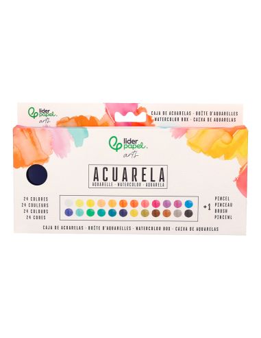 Acuarela Liderpapel 24 Colores Con Pincel Estuche Metalico
