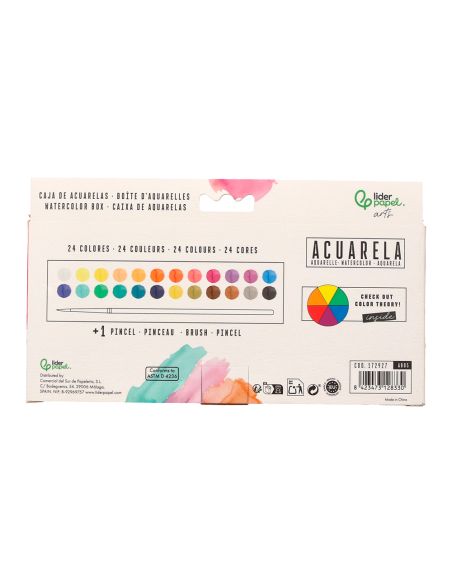 Acuarela Liderpapel 24 Colores Con Pincel Estuche Metalico