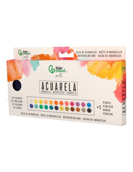 Acuarela Liderpapel 24 Colores Con Pincel Estuche Metalico