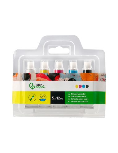 Tempera Liderpapel En Tubo De Alumino De 12 Ml Estuche De 5 Tubos Colores Primarios