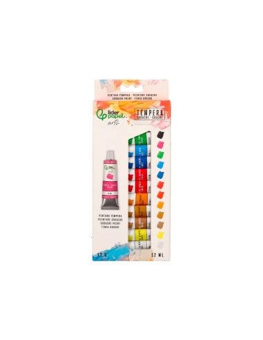 Pintura Gouache/Tempera Liderpapel Caja De 12 Tubos De Aluminio De 12 Ml Colores Surtidos