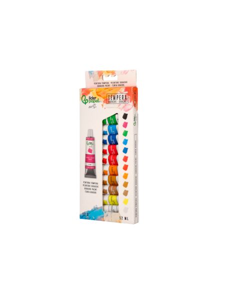 Pintura Gouache/Tempera Liderpapel Caja De 12 Tubos De Aluminio De 12 Ml Colores Surtidos