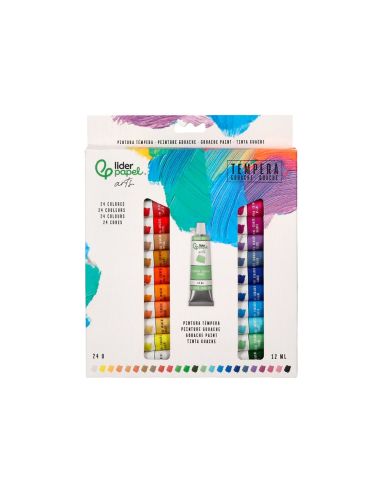 Pintura Gouache/Tempera Liderpapel Caja De 24 Tubos De Aluminio De 12 Ml Colores Surtidos|Libreriasalesiana