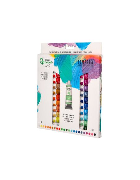 Pintura Gouache/Tempera Liderpapel Caja De 24 Tubos De Aluminio De 12 Ml Colores Surtidos|Libreriasalesiana