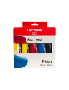 Pintura Acrilica Amsterdam Bote 120 Ml Caja De 5 Unidades Colores Basicos Surtidos