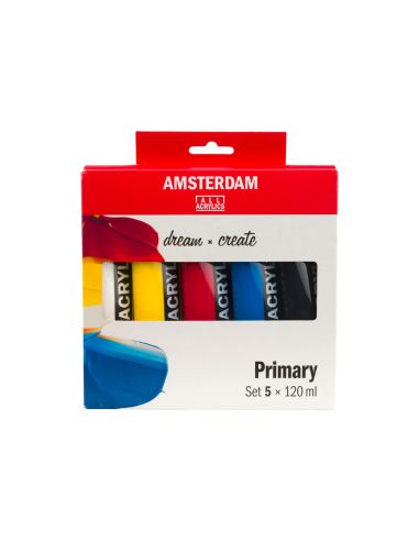 Pintura Acrilica Amsterdam Bote 120 Ml Caja De 5 Unidades Colores Basicos Surtidos