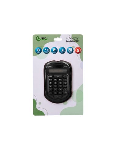 Calculadora Liderpapel Bolsillo Xf43 8 Digitos Solar Y Pilas Color Negro 94X59,5X10,5Mm