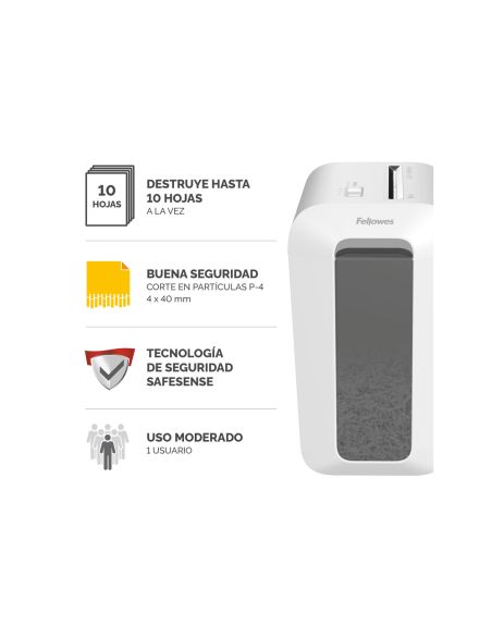 Destructora De Documentos Fellowes Lx65 Capacidad 10H Seguridad P4 Destruye Grapas Clips Y Tarjetas